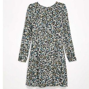 LOFT Floral Puff Sleeve Flare Dress